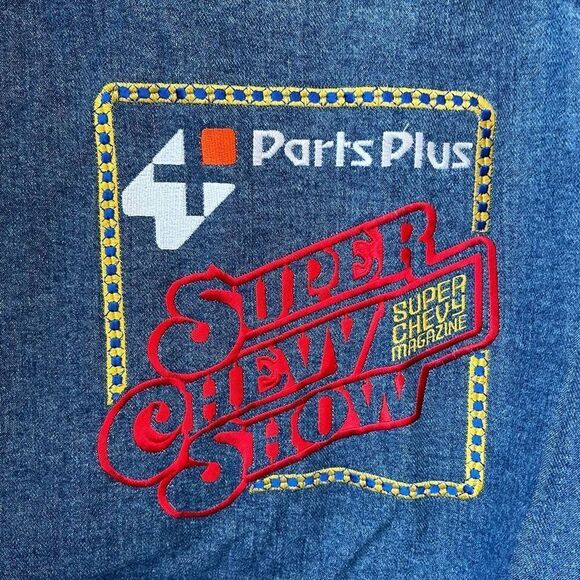Vintage 90s Super Chevy Show Embroidered Denim Jacket Unisex LG USA - Picture 2 of 9